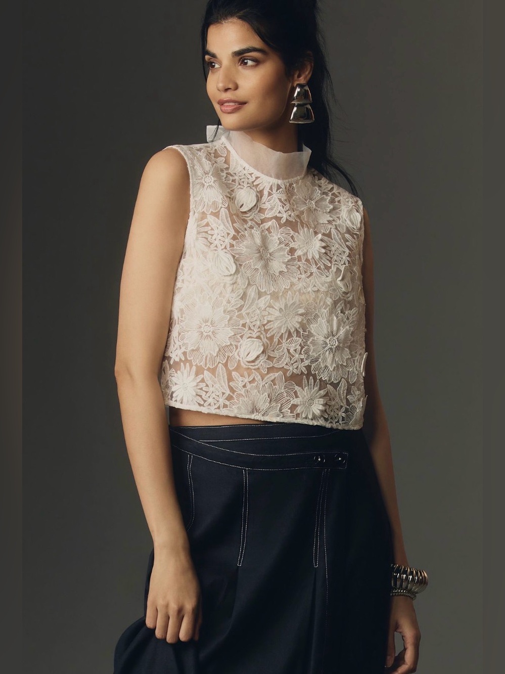 Maeve Sleeveless Sheer Floral Blouse